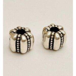 Pandora Moments Retired Ribbed Clip Charm Bead Silver 925 ALE 790163 Set Of Two